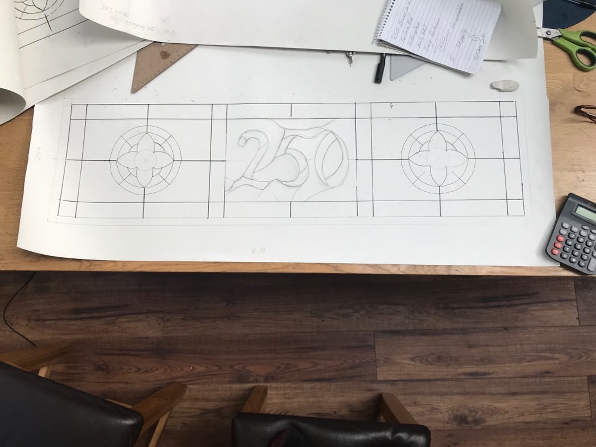 The hand-drawn 250 stained glass design (1/4)