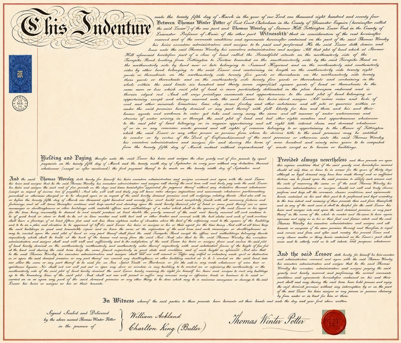 Original 1874 indenture of lease