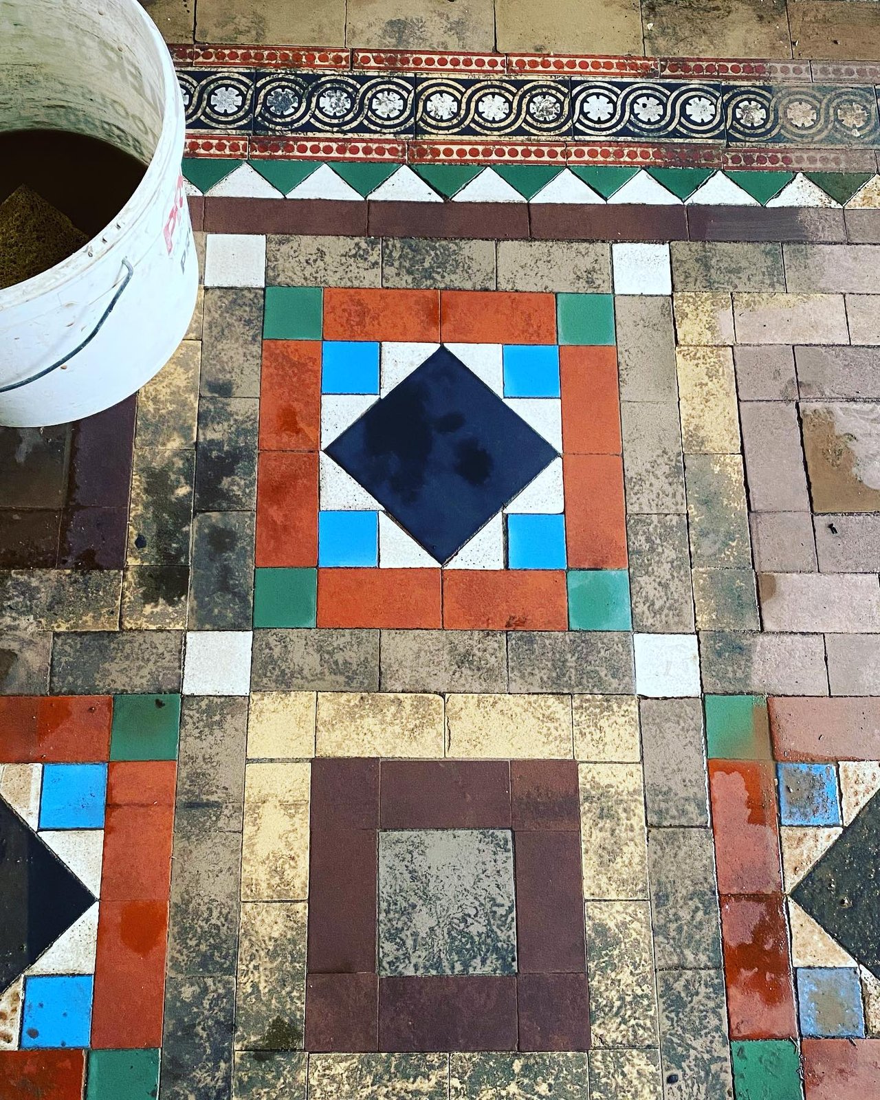 The new encaustic tiles, made to match the original design